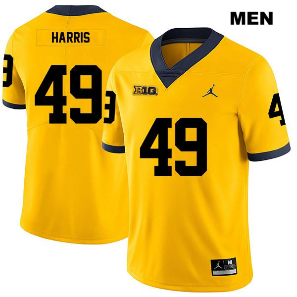 Men's NCAA Michigan Wolverines Keshaun Harris #49 Yellow Jordan Brand Authentic Stitched Legend Football College Jersey LI25O08CO